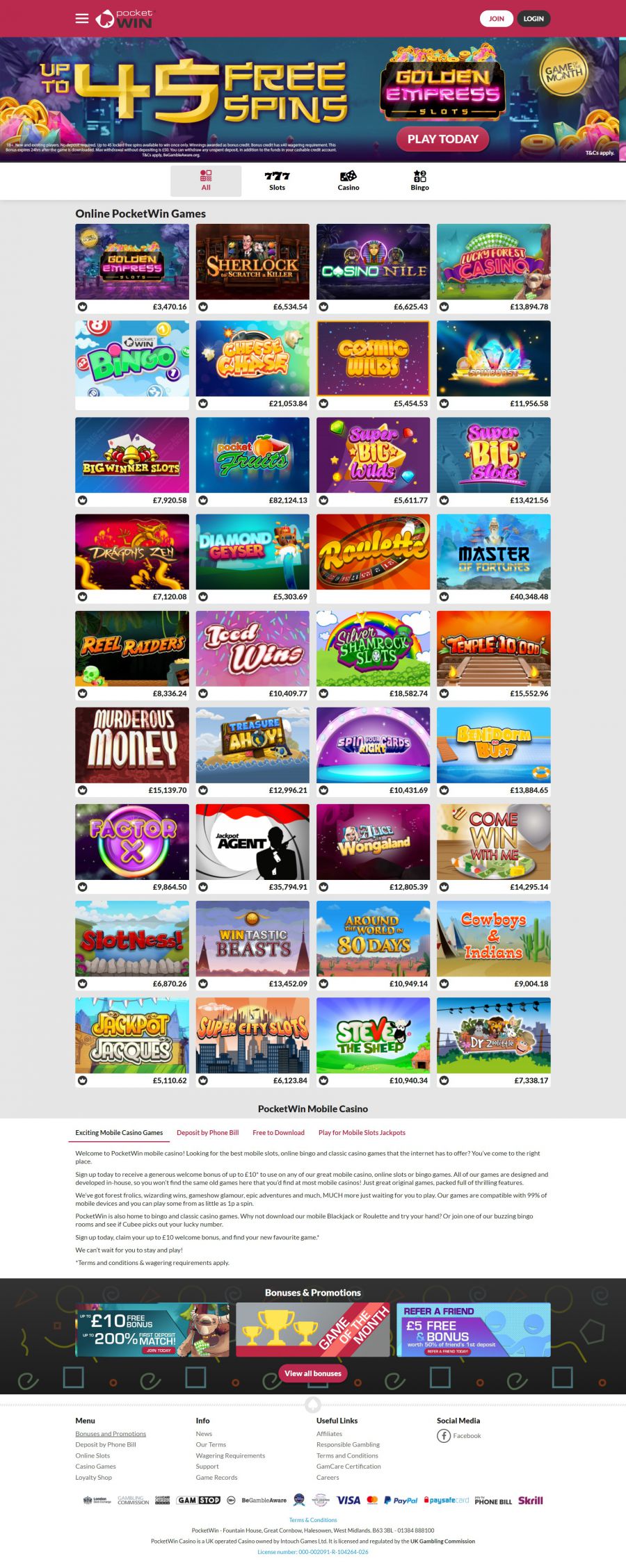 PocketWin Casino  screenshot