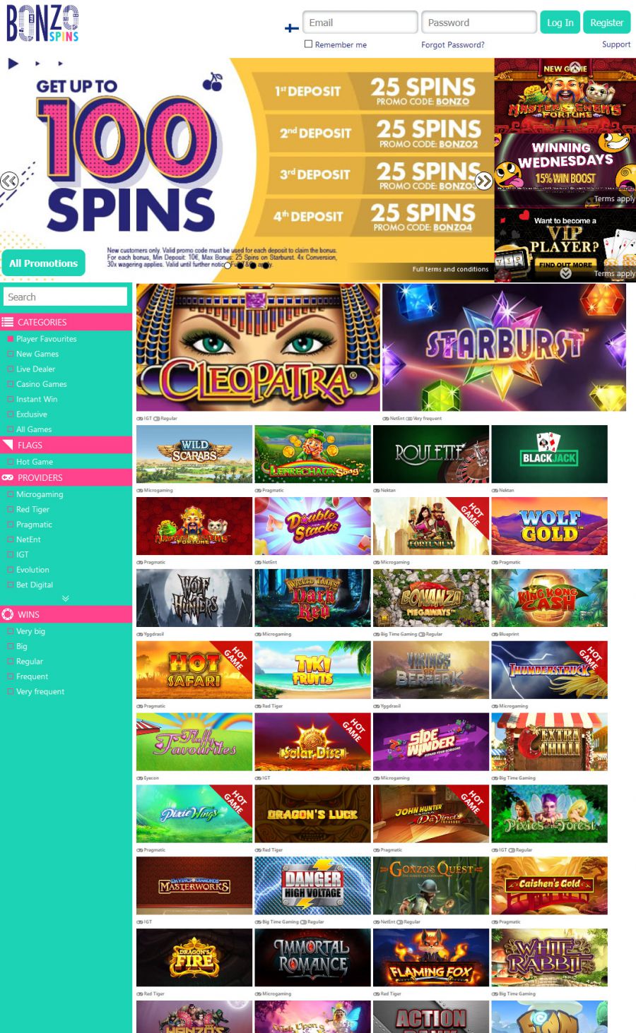 Bonzo Spins Casino  screenshot