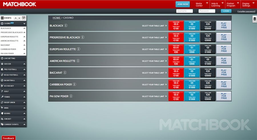 Matchbook Casino  screenshot
