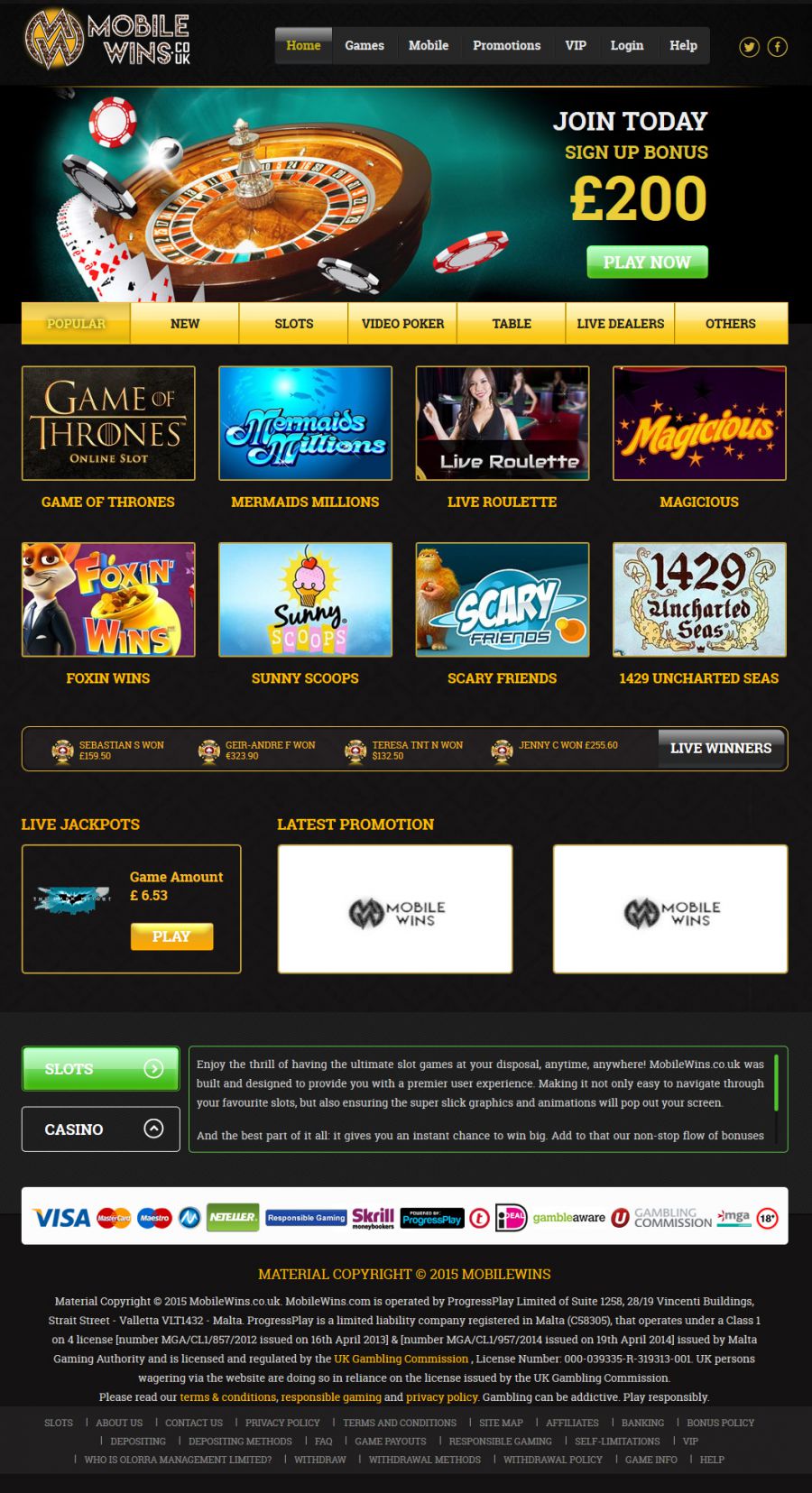 Mobile Wins Casino  screenshot