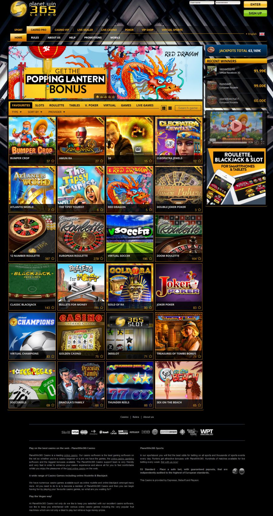 PlanetWin365 Casino  screenshot